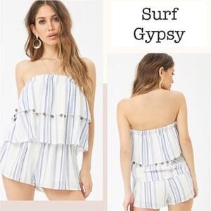 Surf Gypsy Bali Striped Romper Strapless Tube Size S